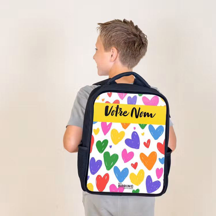 Sac à dos enfant avec votre nom - Noir - Coeurs - Motif - Coloré — 2