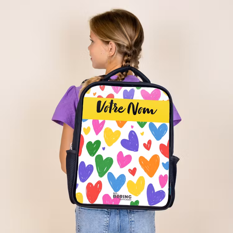 Sac à dos enfant avec votre nom - Noir - Coeurs - Motif - Coloré — 4