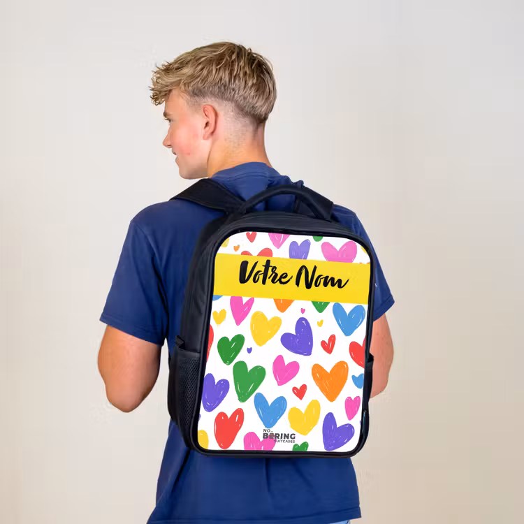 Sac à dos enfant avec votre nom - Noir - Coeurs - Motif - Coloré — 5