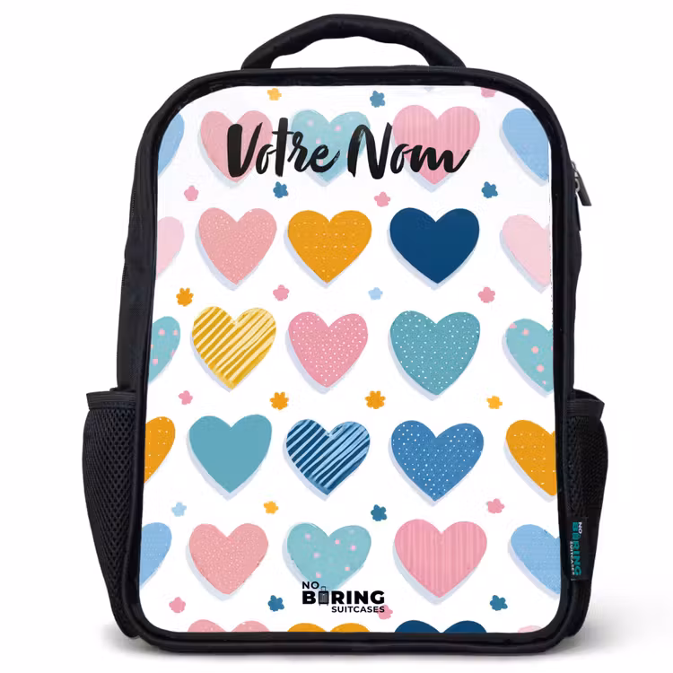 Sac à dos enfant avec votre nom - Noir - Coeurs - Pastel - Motif — 1