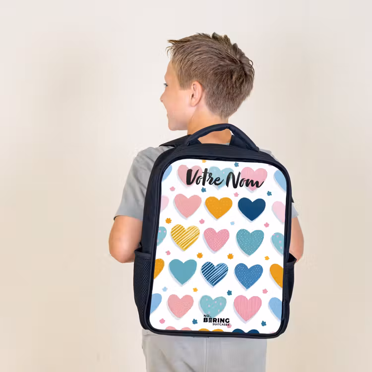 Sac à dos enfant avec votre nom - Noir - Coeurs - Pastel - Motif — 2