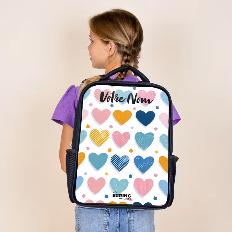 Sac à dos enfant avec votre nom - Noir - Coeurs - Pastel - Motif — 4