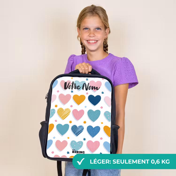 Sac à dos enfant avec votre nom - Noir - Coeurs - Pastel - Motif — 9