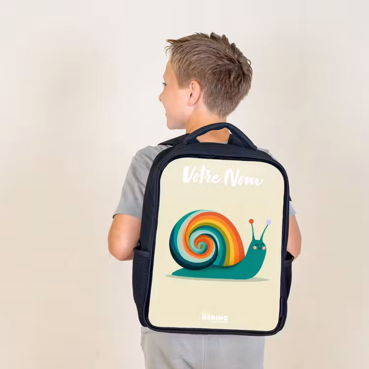 Sac à dos enfant avec votre nom - Noir - Escargot - Arc-en-ciel - Coloré — 2