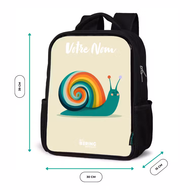Sac à dos enfant avec votre nom - Noir - Escargot - Arc-en-ciel - Coloré — 8