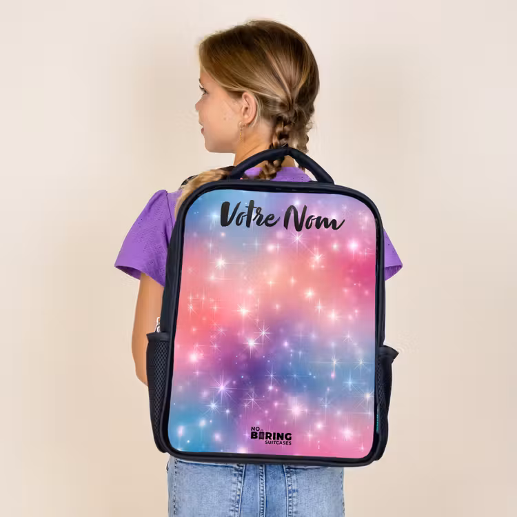 Sac à dos enfant avec votre nom - Noir - Étoiles - Abstrait - Couleurs — 4