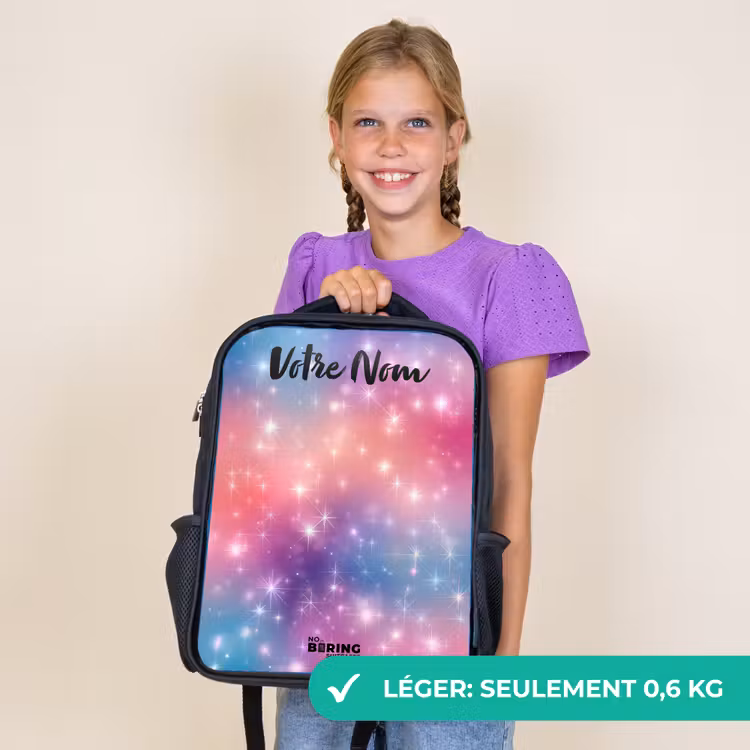 Sac à dos enfant avec votre nom - Noir - Étoiles - Abstrait - Couleurs — 9