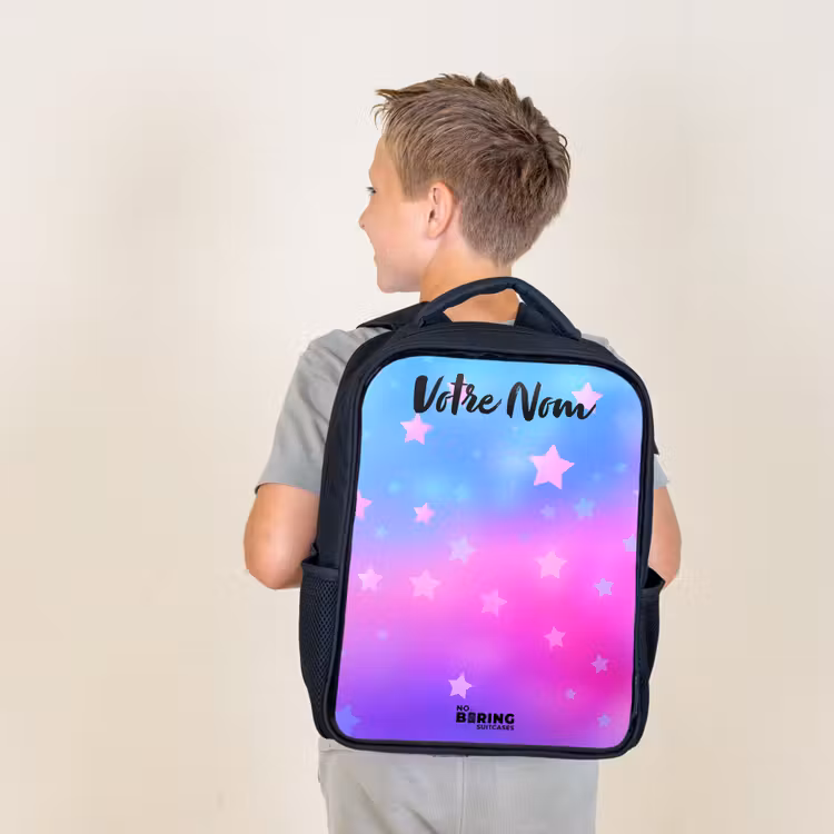 Sac à dos enfant avec votre nom - Noir - Étoiles - Rose - Bleu — 2