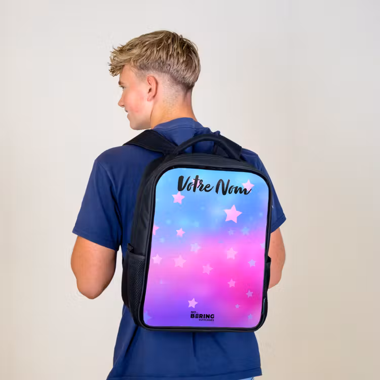 Sac à dos enfant avec votre nom - Noir - Étoiles - Rose - Bleu — 5