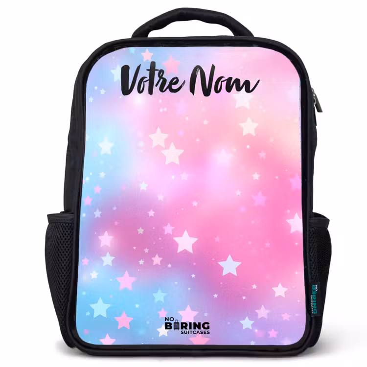 Sac à dos enfant avec votre nom - Noir - Étoiles - Rose - Bleu — 1