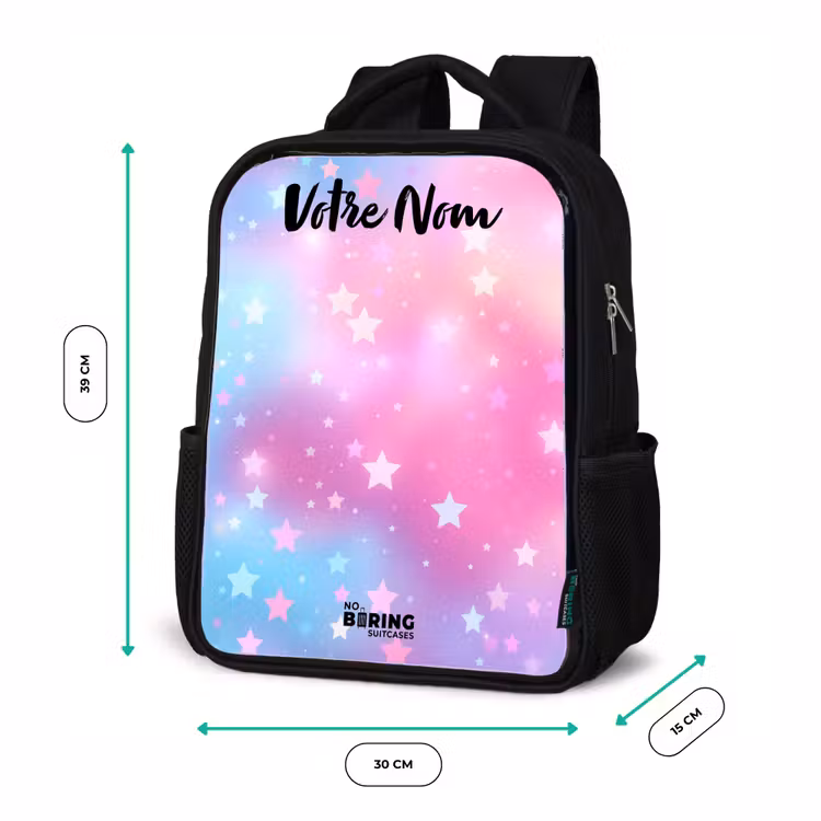 Sac à dos enfant avec votre nom - Noir - Étoiles - Rose - Bleu — 8
