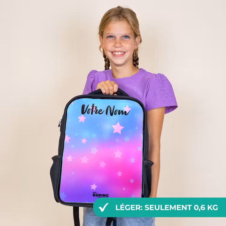 Sac à dos enfant avec votre nom - Noir - Étoiles - Rose - Bleu — 9