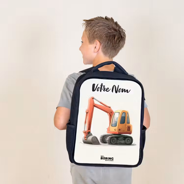 Sac à dos enfant avec votre nom - Noir - Excavateur - Signé - Orange — 2