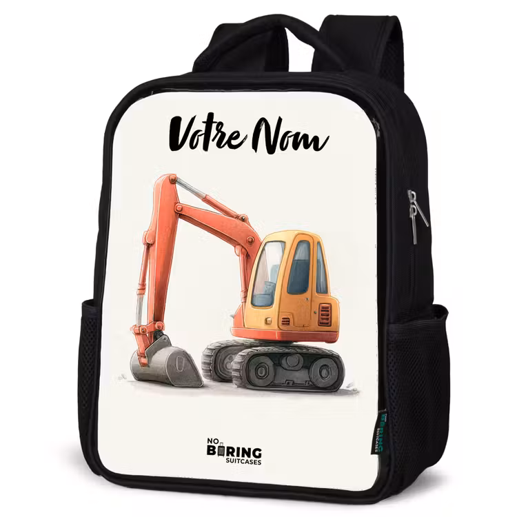 Sac à dos enfant avec votre nom - Noir - Excavateur - Signé - Orange — 6
