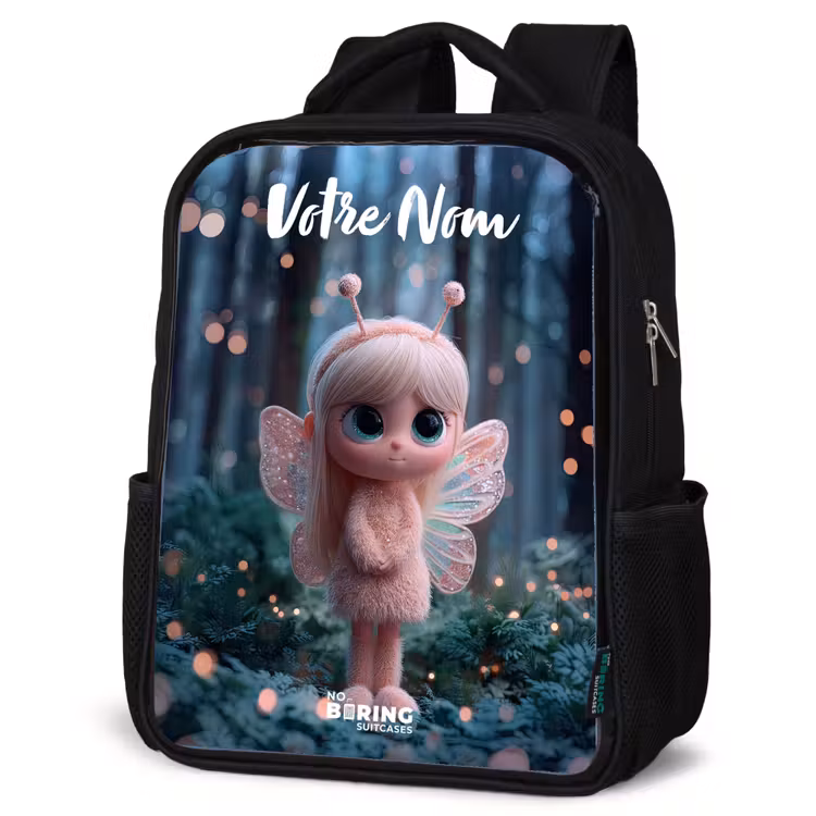 Sac à dos enfant avec votre nom - Noir - Fée - Forêt - Paillettes — 6
