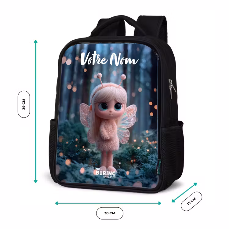 Sac à dos enfant avec votre nom - Noir - Fée - Forêt - Paillettes — 8