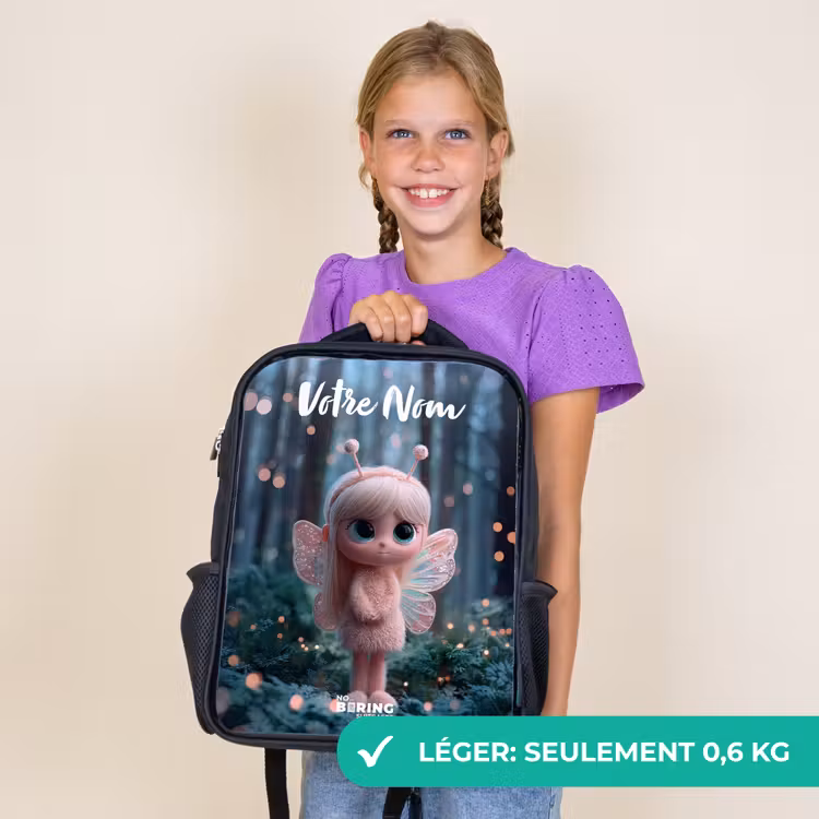 Sac à dos enfant avec votre nom - Noir - Fée - Forêt - Paillettes — 9