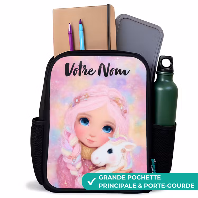 Sac à dos enfant avec votre nom - Noir - Fille - Licorne - Rose — 10