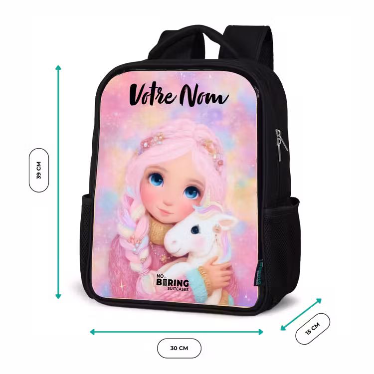 Sac à dos enfant avec votre nom - Noir - Fille - Licorne - Rose — 8