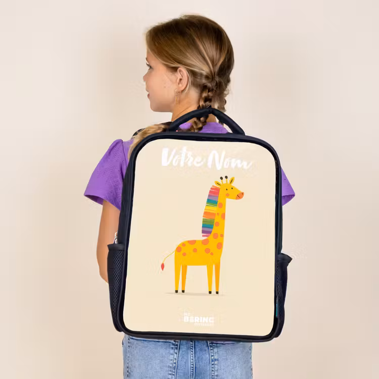 Sac à dos enfant avec votre nom - Noir - Girafe - Animal - Coloré — 4