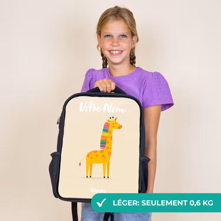 Sac à dos enfant avec votre nom - Noir - Girafe - Animal - Coloré — 9