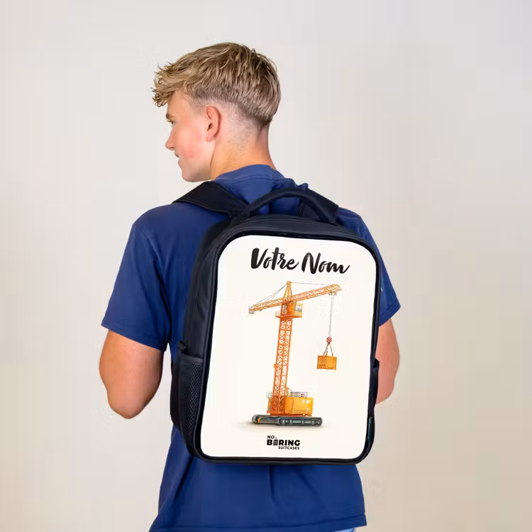 Sac à dos enfant avec votre nom - Noir - Grue à tour - Signée - Orange — 5