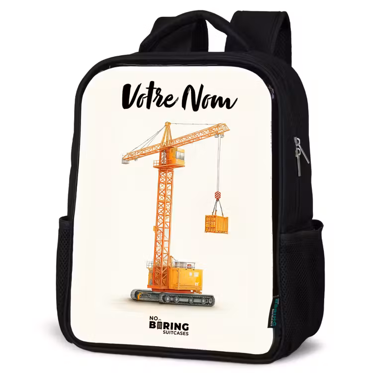 Sac à dos enfant avec votre nom - Noir - Grue à tour - Signée - Orange — 6
