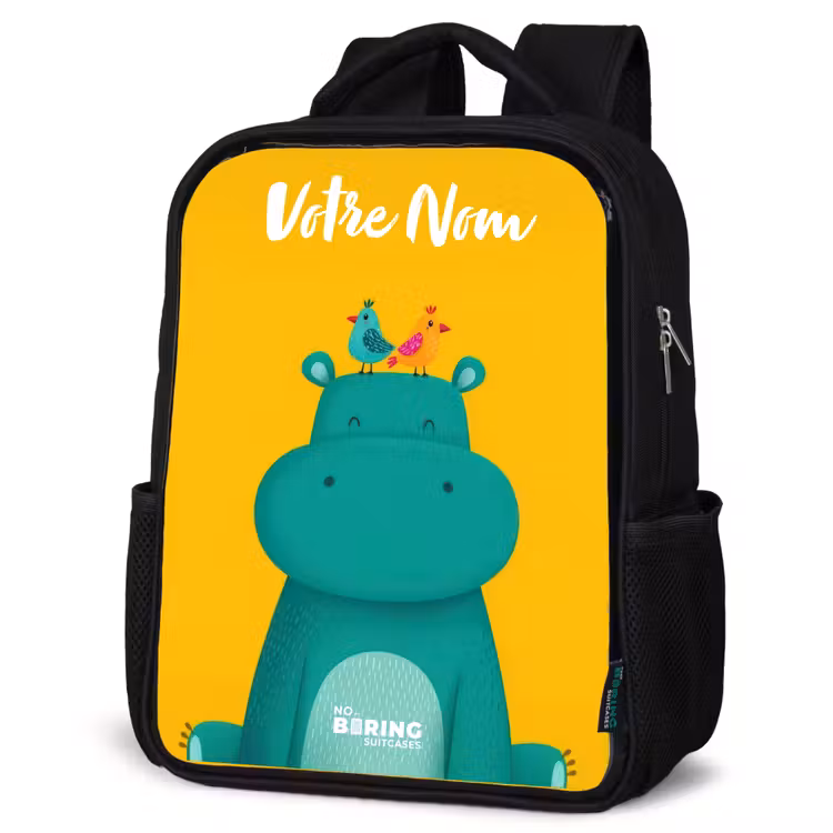 Sac à dos enfant avec votre nom - Noir - Hippo - Oiseaux - Jaune — 6