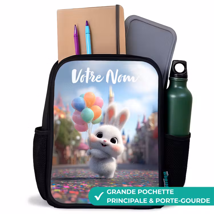 Sac à dos enfant avec votre nom - Noir - lapin - Ballons — 10