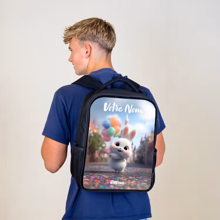 Sac à dos enfant avec votre nom - Noir - lapin - Ballons — 5