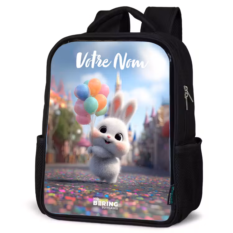 Sac à dos enfant avec votre nom - Noir - lapin - Ballons — 6