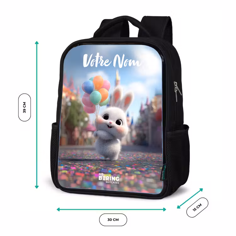 Sac à dos enfant avec votre nom - Noir - lapin - Ballons — 8