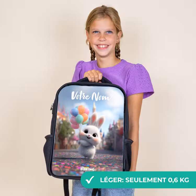 Sac à dos enfant avec votre nom - Noir - lapin - Ballons — 9
