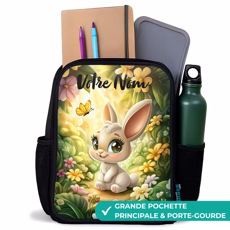 Sac à dos enfant avec votre nom - Noir - Lapin - Soleil - Conte de fées - Papillon — 10