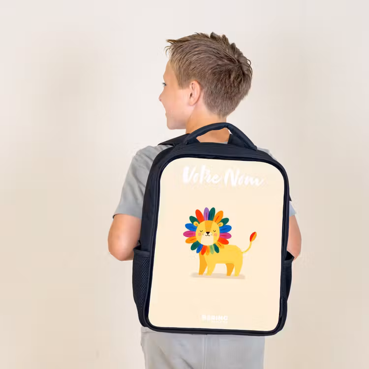Sac à dos enfant avec votre nom - Noir - Lion - Crinière - Colorée — 2