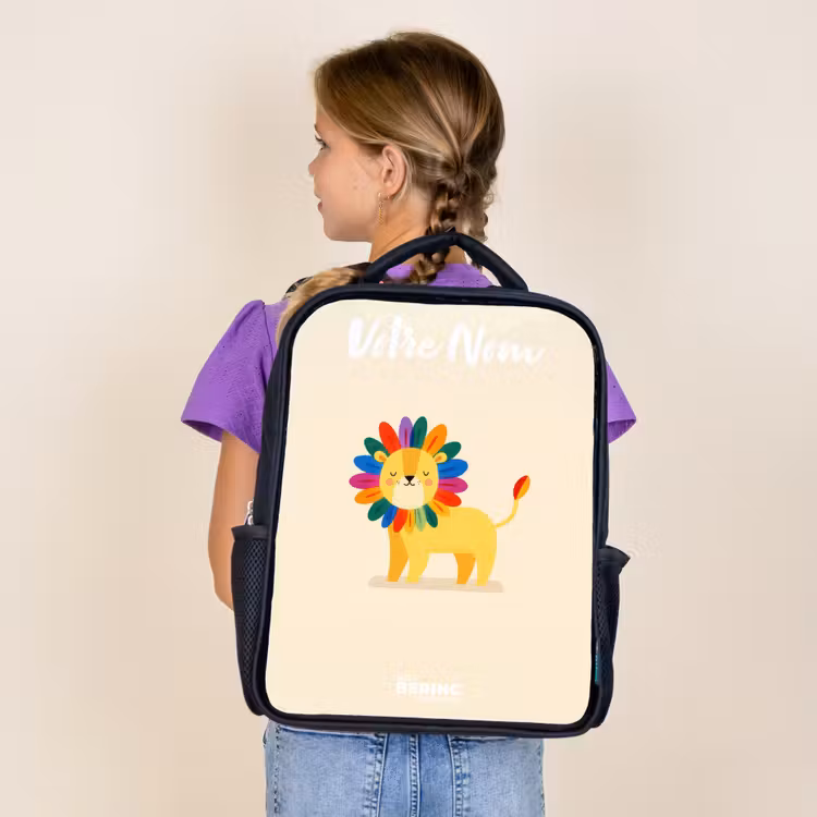 Sac à dos enfant avec votre nom - Noir - Lion - Crinière - Colorée — 4