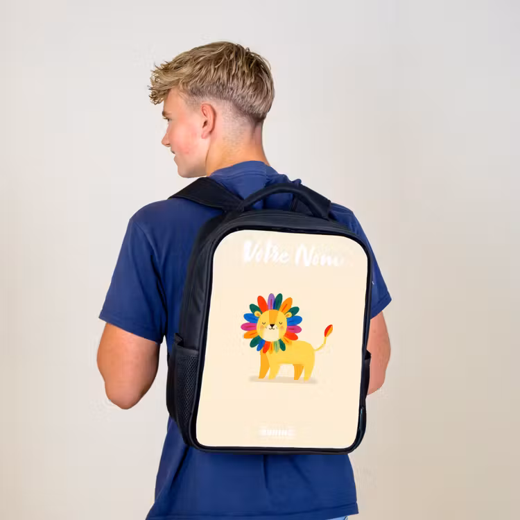 Sac à dos enfant avec votre nom - Noir - Lion - Crinière - Colorée — 5
