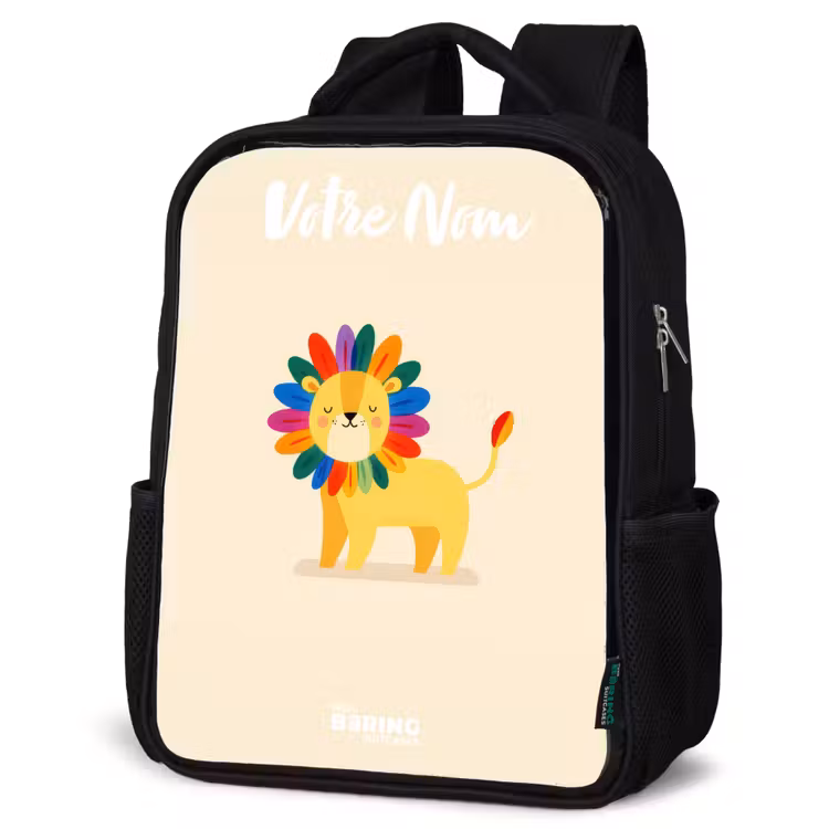 Sac à dos enfant avec votre nom - Noir - Lion - Crinière - Colorée — 6