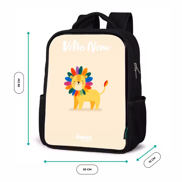 Sac à dos enfant avec votre nom - Noir - Lion - Crinière - Colorée — 8