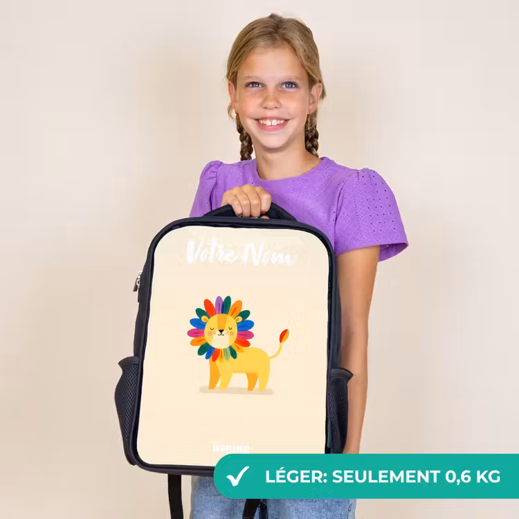 Sac à dos enfant avec votre nom - Noir - Lion - Crinière - Colorée — 9