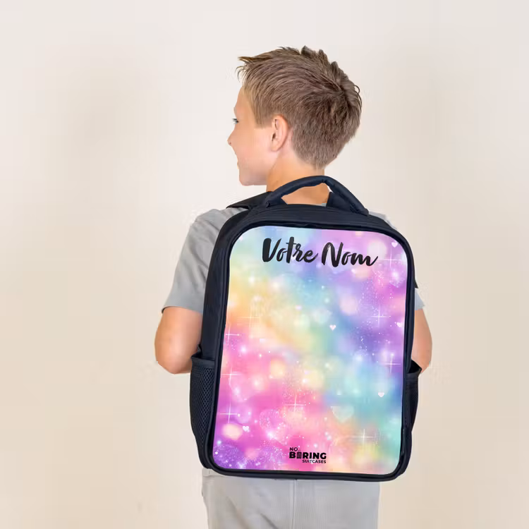 Sac à dos enfant avec votre nom - Noir - Lumière - Arc-en-ciel - Coeurs — 2