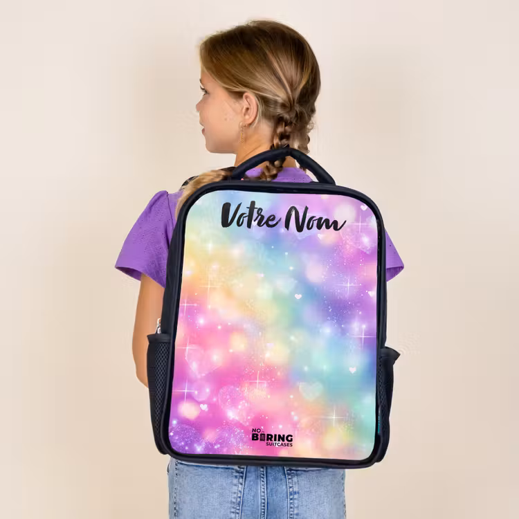 Sac à dos enfant avec votre nom - Noir - Lumière - Arc-en-ciel - Coeurs — 4