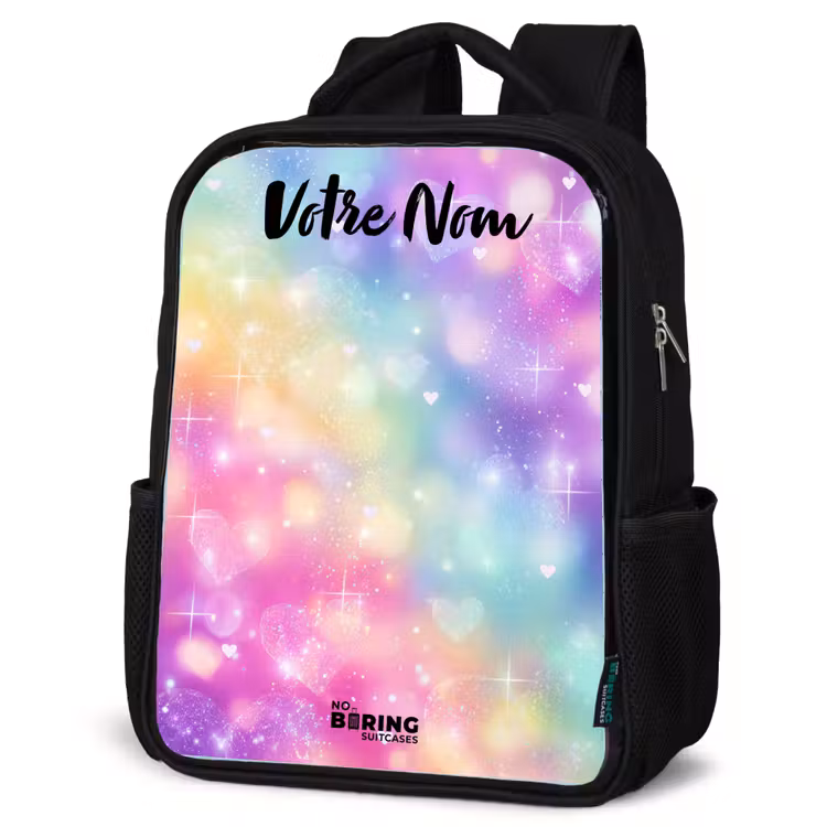 Sac à dos enfant avec votre nom - Noir - Lumière - Arc-en-ciel - Coeurs — 6
