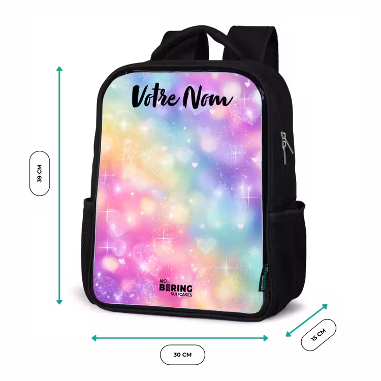 Sac à dos enfant avec votre nom - Noir - Lumière - Arc-en-ciel - Coeurs — 8