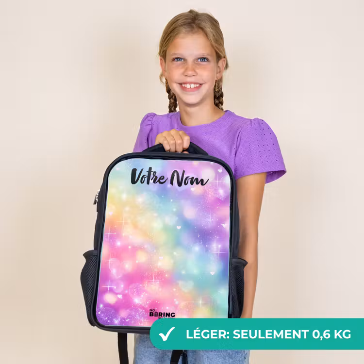 Sac à dos enfant avec votre nom - Noir - Lumière - Arc-en-ciel - Coeurs — 9