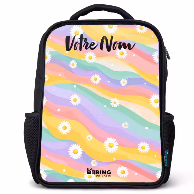 Sac à dos enfant avec votre nom - Noir - Marguerites - Colorées - Pastel — 1