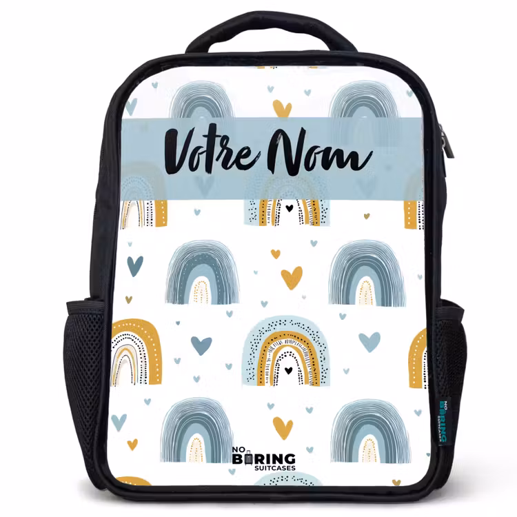 Sac à dos enfant avec votre nom - Noir - Motif - Arc-en-ciel - Coeurs — 1