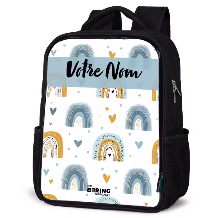 Sac à dos enfant avec votre nom - Noir - Motif - Arc-en-ciel - Coeurs — 6