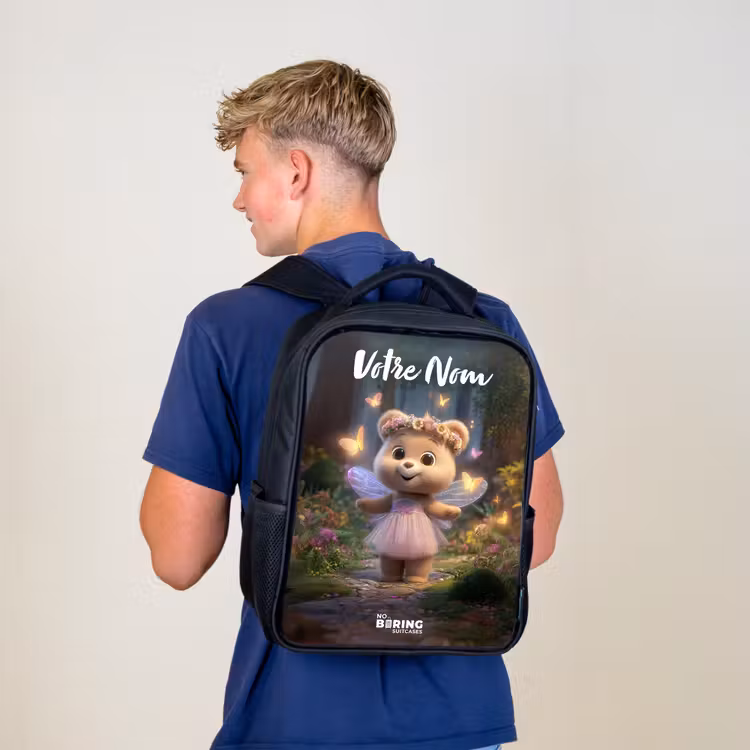 Sac à dos enfant avec votre nom - Noir - Ours - Papillons - Forêt - Fée — 5