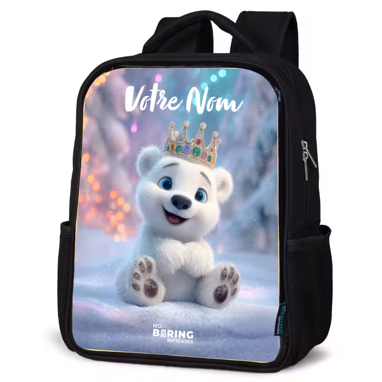 Sac à dos enfant avec votre nom - Noir - Ours polaire - Couronne - Hiver — 6